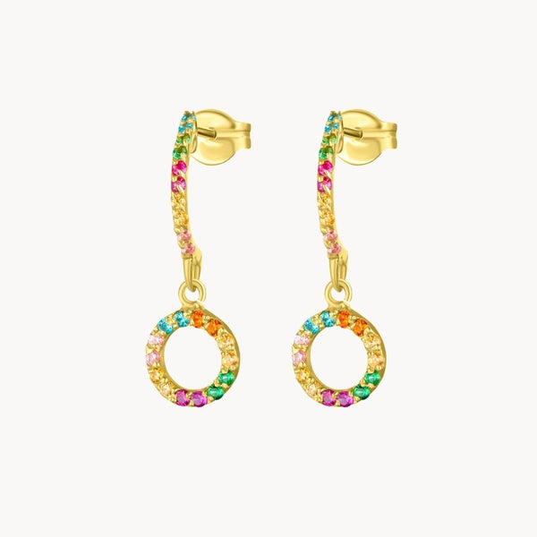 Pendientes Oro 18 kilates circulo circonitas de color Galia