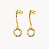 Pendientes Oro 18 kilates circulo circonitas de color Galia