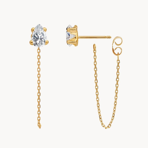 Pendientes Oro 18 kilates con cadena y circonita Mabel