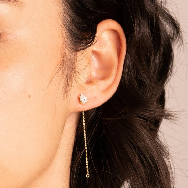 Pendientes Oro 18 kilates con cadena circonita Mabel