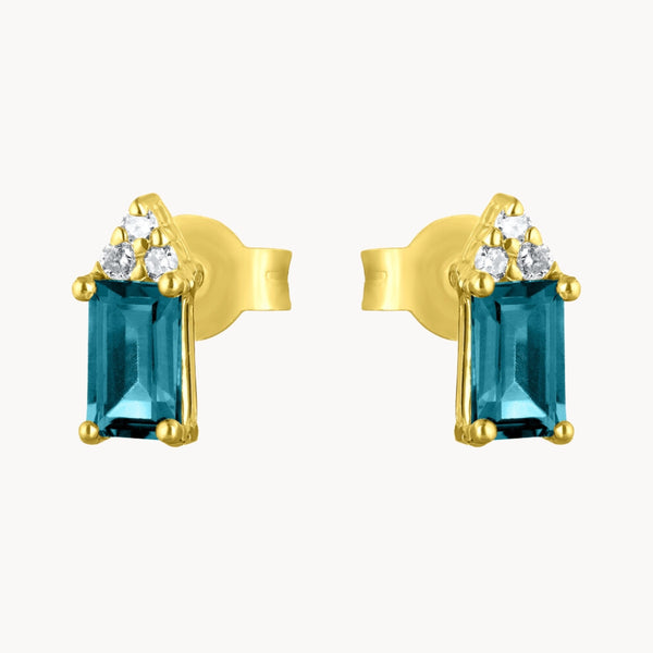 Pendientes Oro 18 kilates con topacio London Blue y diamantes Briseida