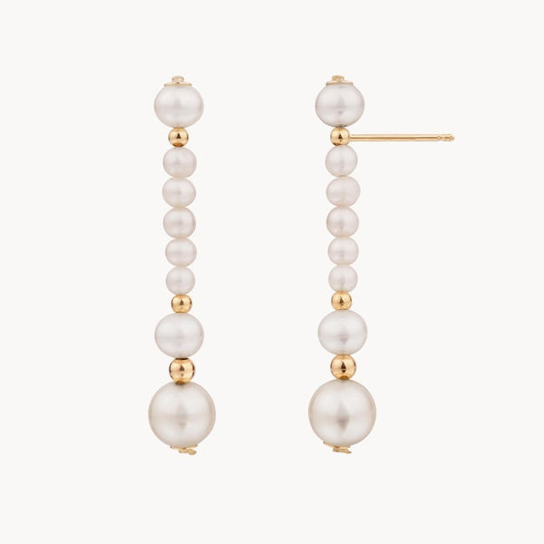 Pendientes Oro 18 kilates largos perlas y bolas Neus
