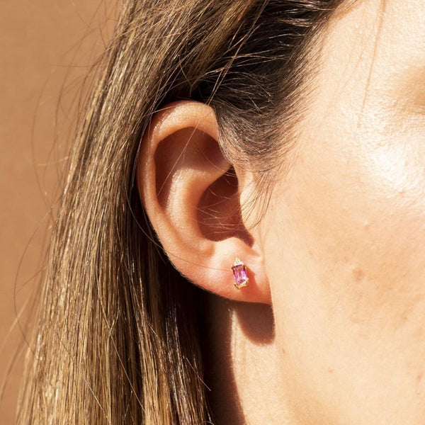 Pendientes Oro 18 kilates topacio rosa diamantes Briseida