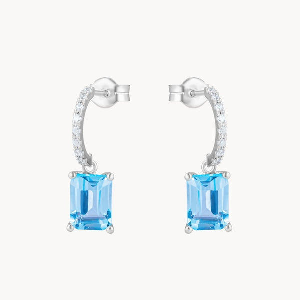 Pendientes Oro blanco 18 kilates topacio azul y diamantes Mariam
