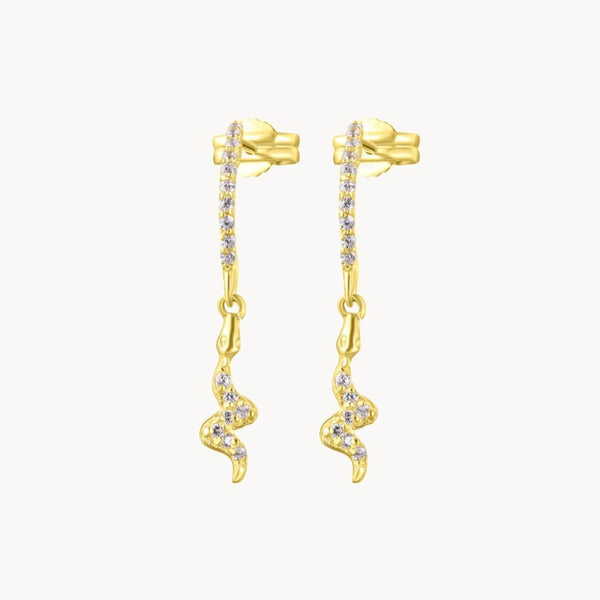 Pendientes largos Oro 18 kilates serpiente circonitas Casandra