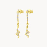 Pendientes largos Oro 18 kilates serpiente circonitas Casandra