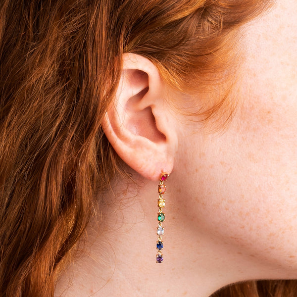 Pendientes largos Oro 18 kilates circonitas de color Daria