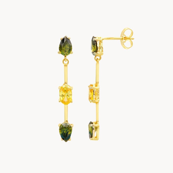 Pendientes largos Oro 18kt circonitas de color Mar