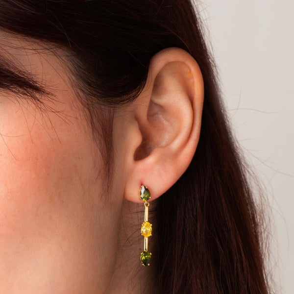 Pendientes largos Oro 18kt circonitas color Mar