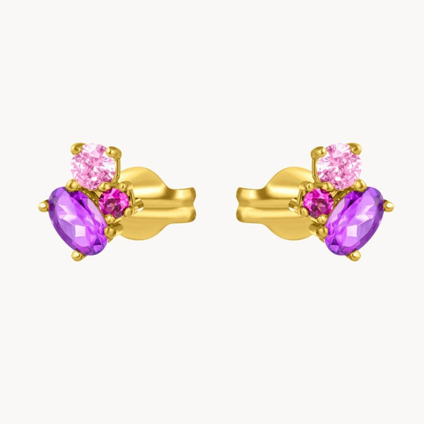 Pendientes oro 18 kilates con amatista topacio rosa y rodolita virgine