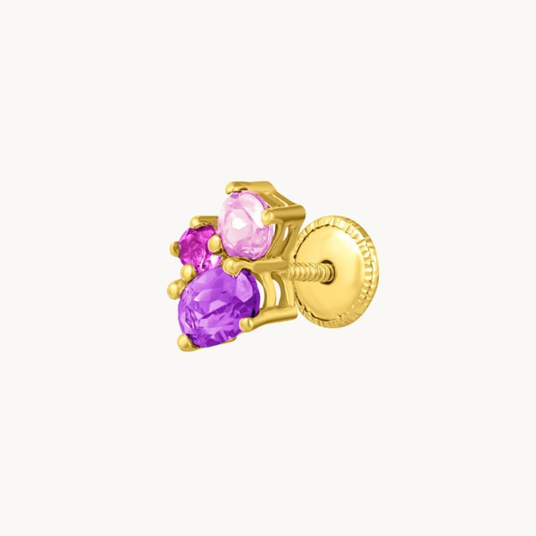 Piercing oreja Oro 18 kilates con amatista rodolita y topacio rosa Tabitha