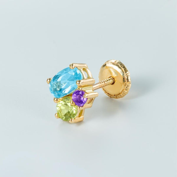 Piercing oreja oro 18kt topacio azul, olivino y amatista Tabitha