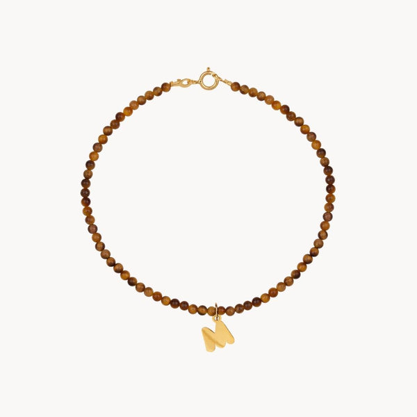Tiger Eye Bead Bracelet with Initial