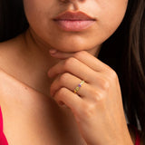 anillo oro 18 kt con amatista y olivinos faina