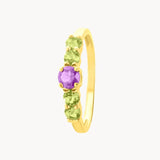 anillo oro 18 kilates con amatista y olivinos faina
