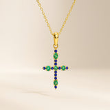 PENDANT CROSS SAPPHIRES AND EMERALDS MALORY