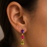 PENDIENTES CON TOPACIO ROSA, OLIVINO, AMATISTA Y DIAMANTES SHIRA