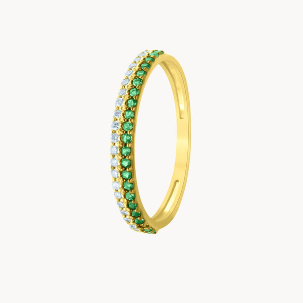 Anillo Oro 18k doble carril granates tsavoritas y diamantes Alexia