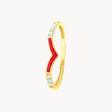 ANILLO ORO 18 KILATES SEIS DIAMANTES ESMALTE EN PICO ROJO COLECCION LIENZO