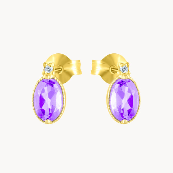 PENDIENTES ORO 18 KILATES AMATISTA OVAL DIAMANTES