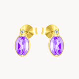 PENDIENTES ORO 18 KILATES AMATISTA OVAL DIAMANTES