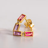 PENDIENTES ORO 18 KILATEDOBLES TOPACIO ROSA AMATISTA DIAMANTES COLECCION GAMA 2