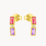 PENDIENTES ORO 18 KILATEDOBLES TOPACIO ROSA AMATISTA DIAMANTES COLECCION GAMA