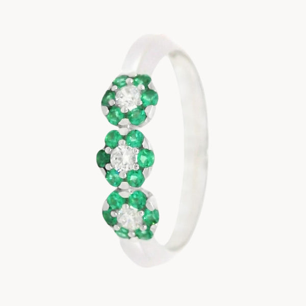 ANILLO FLORES CIRCONITAS VERDE Y BLANCAS MANYARA