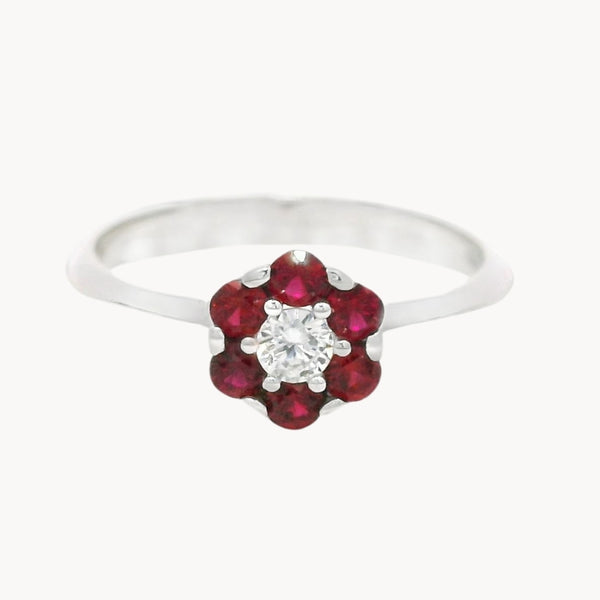 ANILLO FLOR CIRCONITAS ROJAS Y BLANCAS MAHSA