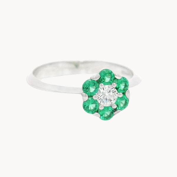 ANILLO FLOR CIRCONITAS VERDE Y BLANCAS MAHSA