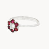 ANILLO FLOR CIRCONITAS ROJAS Y BLANCAS MAHSA