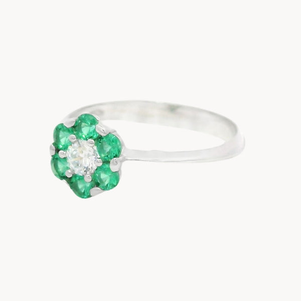 ANILLO FLOR CIRCONITAS VERDE Y BLANCAS MAHSA