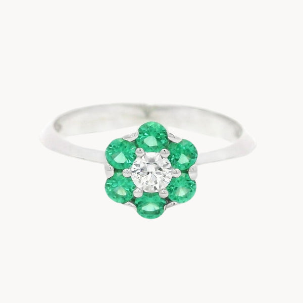 ANILLO FLOR CIRCONITAS VERDE Y BLANCAS MAHSA