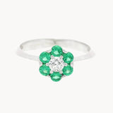 ANILLO FLOR CIRCONITAS VERDE Y BLANCAS MAHSA