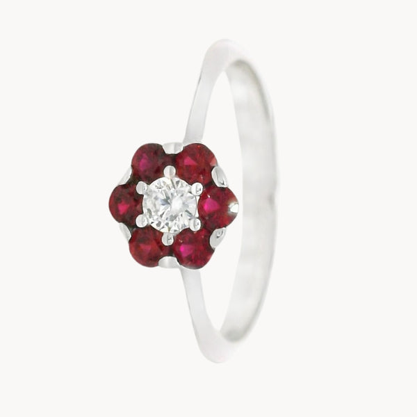 ANILLO FLOR CIRCONITAS ROJAS Y BLANCAS MAHSA