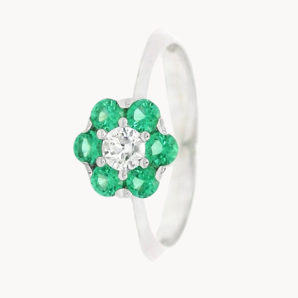 ANILLO FLOR CIRCONITAS VERDE Y BLANCAS MAHSA