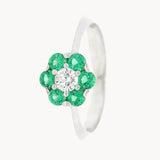 ANILLO FLOR CIRCONITAS VERDE Y BLANCAS MAHSA