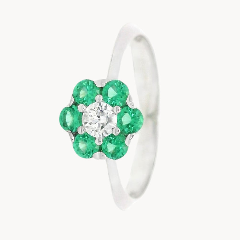 ANILLO FLOR CIRCONITAS VERDE Y BLANCAS MAHSA