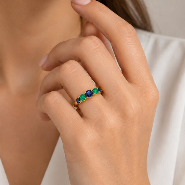 ANILLO ZAFIROS Y CUARZOS VERDES ALTERNOS