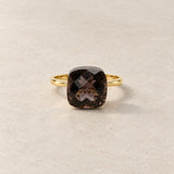 ANEL COM QUARTZO FUMADO DE CORTE ALMOFADA