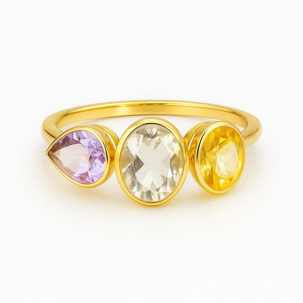 ANILLO CON TOPACIO VERDE, CITRINO Y AMATISTA JESS