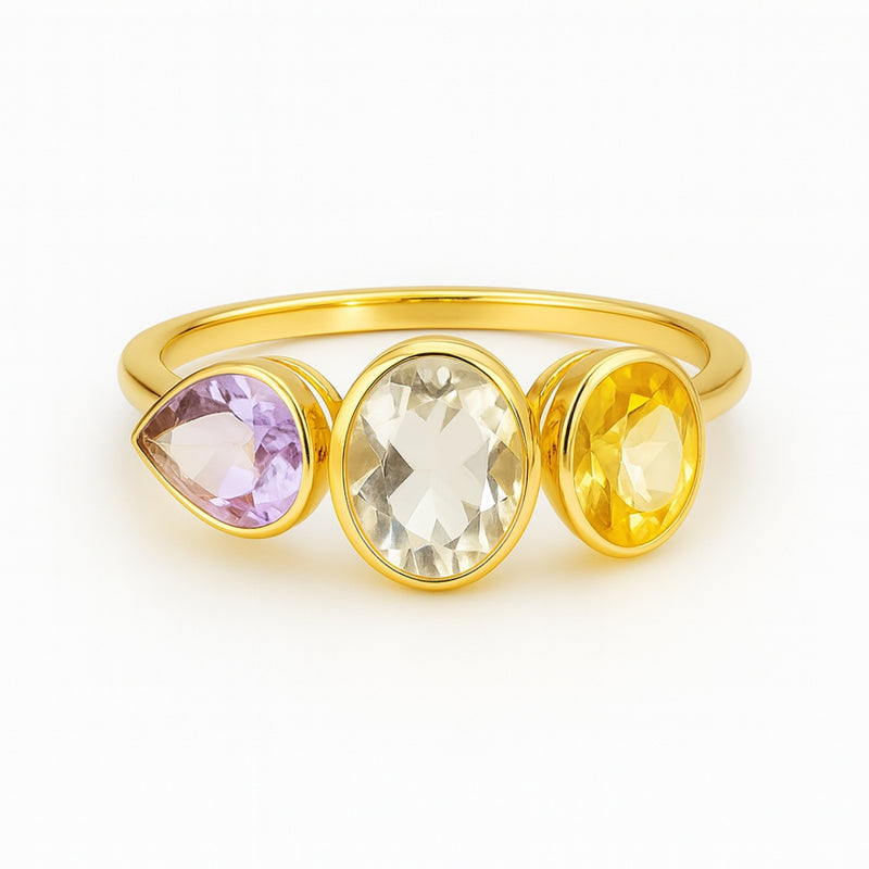 ANILLO CON TOPACIO VERDE, CITRINO Y AMATISTA JESS