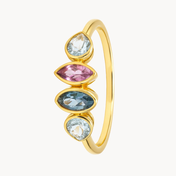 ANILLO CON TOPACIO LONDON BLUE, TOPACIOS AZULES Y AMATISTA RAINE