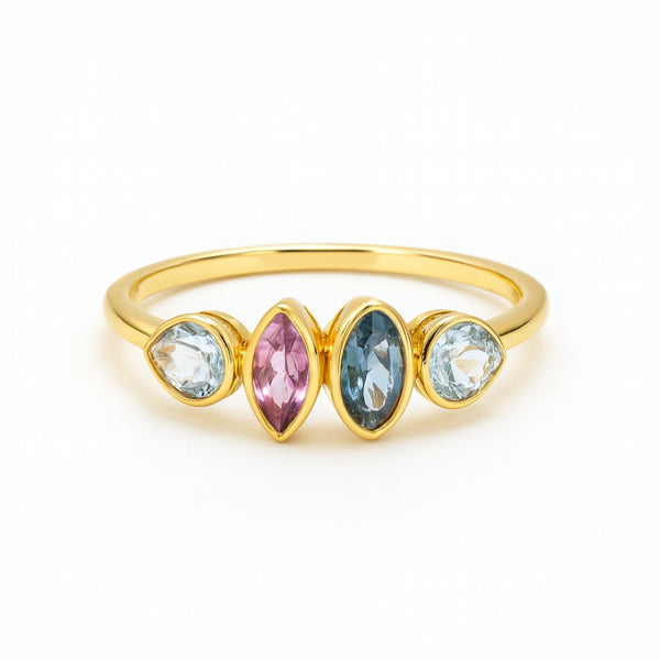 ANILLO CON TOPACIO LONDON BLUE, TOPACIOS AZULES Y AMATISTA RAINE