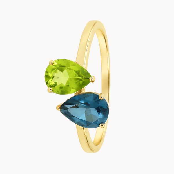 ANILLO TOPACIO LONDON BLUE Y OLIVINO DORA