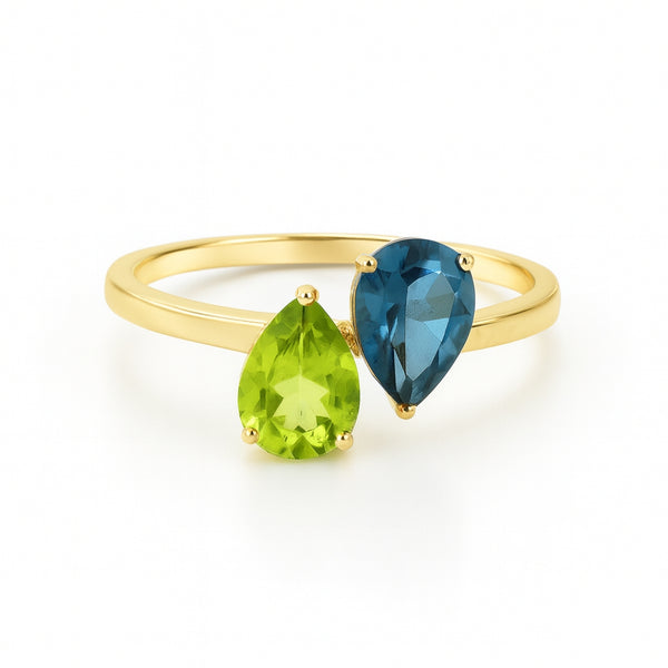 ANILLO TOPACIO LONDON BLUE Y OLIVINO DORA