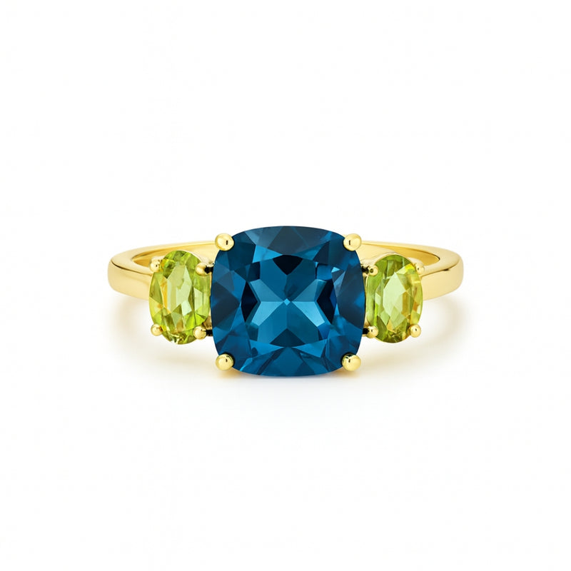 ANILLO TOPACIO LONDON BLUE Y OLIVINO ELSIE
