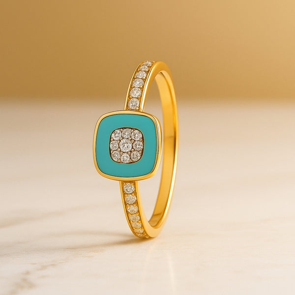 ANILLO ESMALTE TURQUESA Y CIRCONITAS YAEN