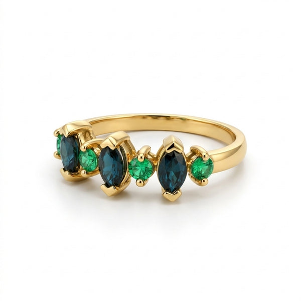 ANILLO ESMERALADAS Y ZAFIROS MARQUISE ALTERNOS