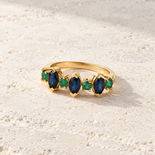 ANILLO ESMERALADAS Y ZAFIROS MARQUISE ALTERNOS